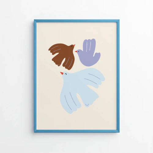 plakat-z-ptaszkami-hi-bird-w-blekitnej-ramce.jpg.webp