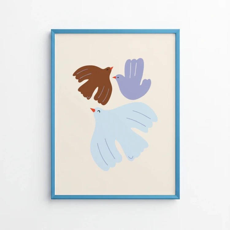 plakat-z-ptaszkami-hi-bird-w-blekitnej-ramce.jpg.webp